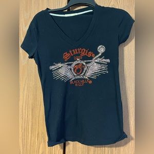Black women’s biker t embellished with rhinestones